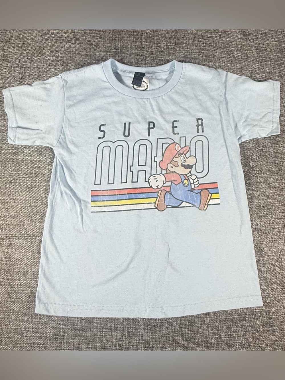 Nintendo Super Mario Vintage Styled Tee - Light Blue with Multicolor Graphic